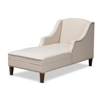 Baxton Studio CFCL3-Beige/Wenge-KD Chaise Leonie Modern and Contemporary Beige Fabric Upholstered Wenge Brown Finished Chaise Lounge